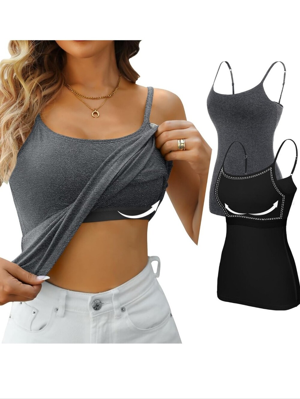 Two packaged tank tops -V for City Women’s Gray Camisole with Built-In Shelf Bra